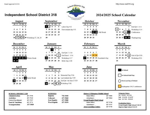 ISD 318 School Calendar 2024-2025